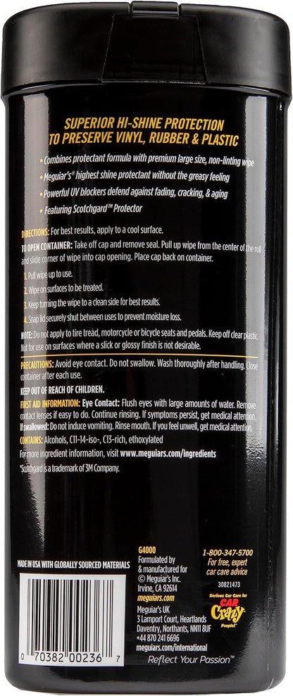 Meguiar's Supreme Shine Protectant Wipes - Convenient Protectant Wipes with UV Blocking for Durable Protection, Premium Car Wipe that Clean and Leave a Non-Greasy Glossy Shine, 30 Count