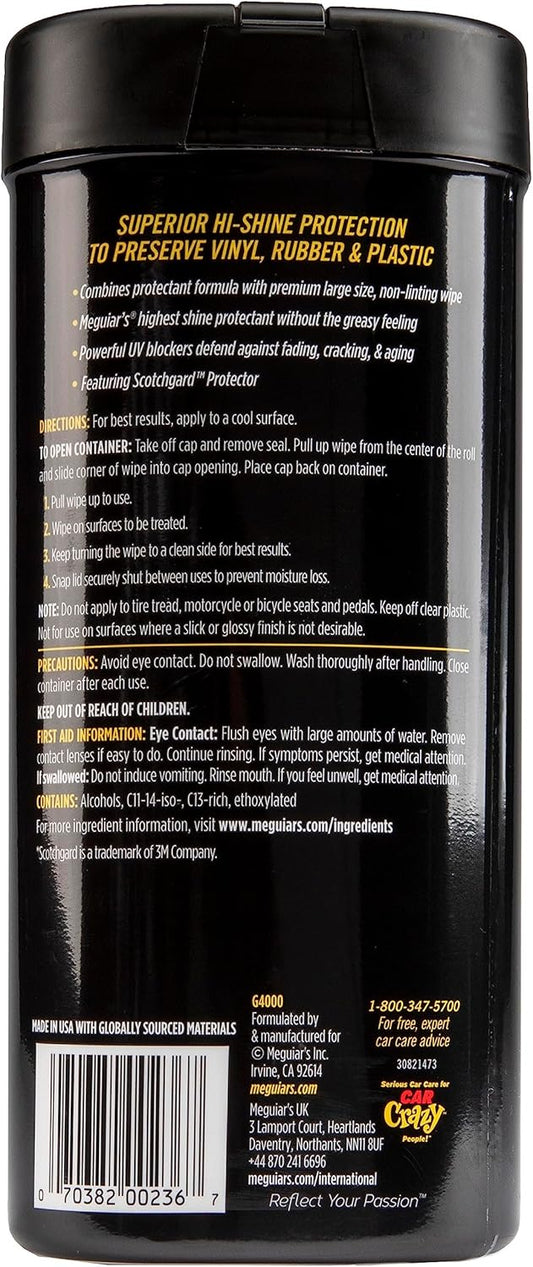 Meguiar's Supreme Shine Protectant Wipes - Convenient Protectant Wipes with UV Blocking for Durable Protection, Premium Car Wipe that Clean and Leave a Non-Greasy Glossy Shine, 30 Count