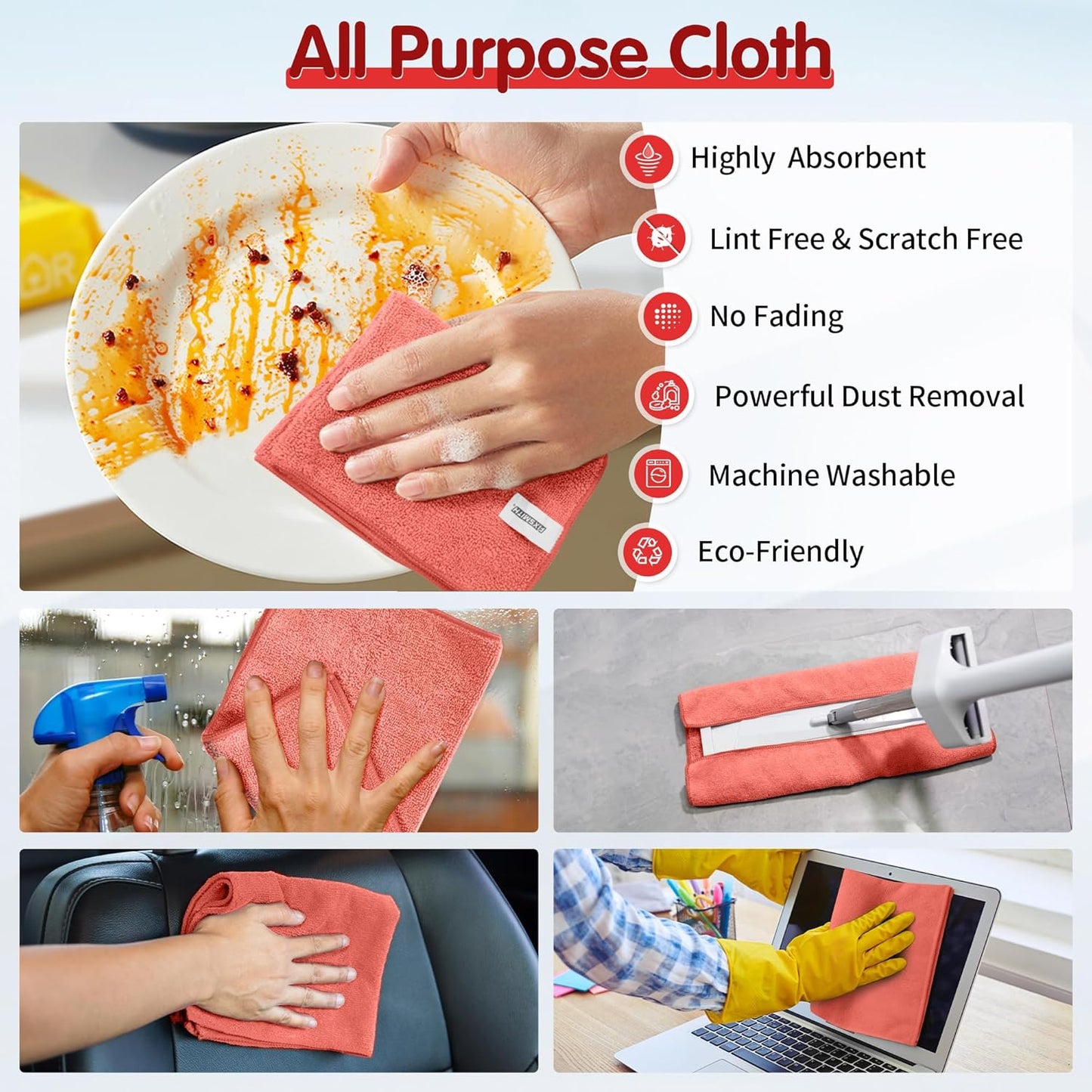 FIXSMITH Microfiber Cleaning Cloth - Pack of 50, Microfiber Towels for Cars 16 x 12 in, Highly Absorbent Cleaning Rags, Lint-Free, Streak-Free Cleaning Cloths for Car Kitchen Home Office