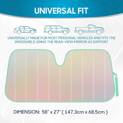 Iridescent Matte White Front Windshield Sunshade-Accordion Folding Auto Shade for Car Truck SUV-Blocks UV Rays Sun Visor Protector-Keeps Your Vehicle Cool- 58 x 27 in