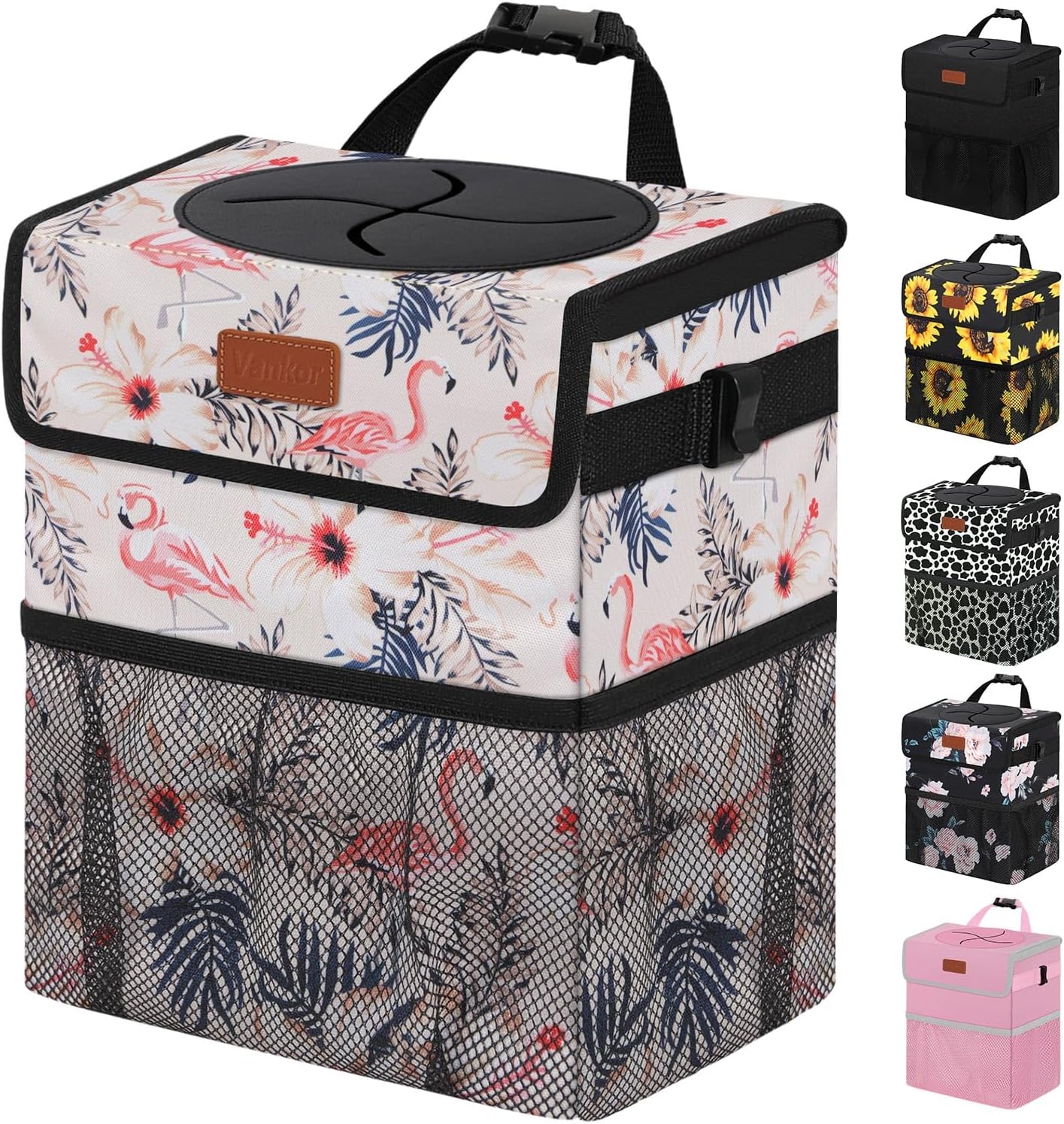 Vankor Car Trash Can Bin with Lid Hanging for Back Seat, Car Accessories for Women Men Leak Proof Automotive Garbage Cans Leakproof Vehicle Trash Can for Truck SUV Black