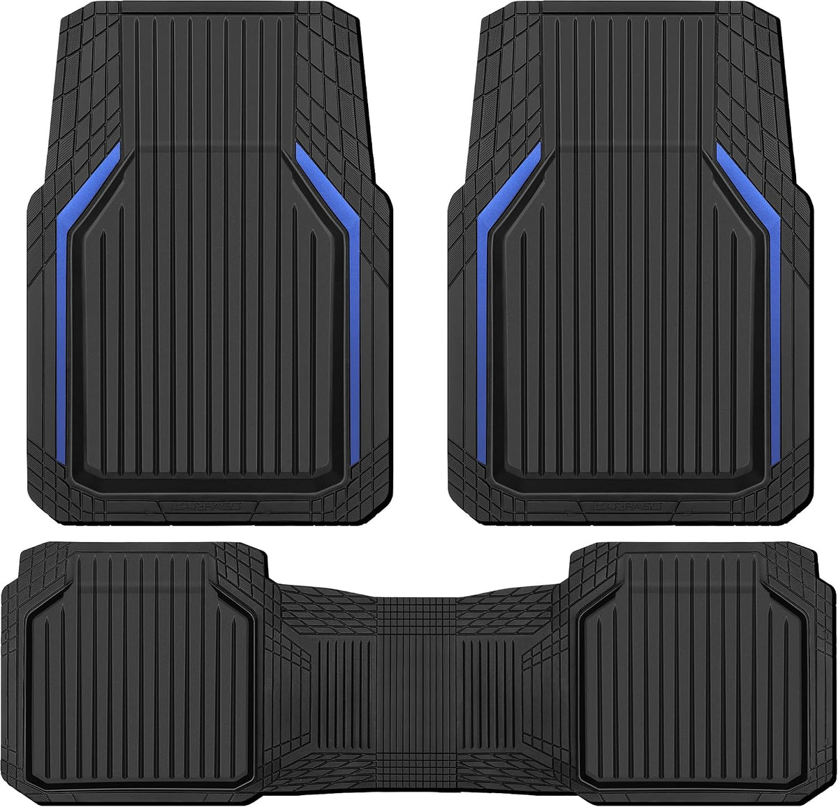 CAR PASS Heavy Duty Rubber Floor Mats for Car, Waterproof Liner Deep Dish Car Mats Full Sets, Universal Trim to Fit for SUV Truck Sedans Vans, All Weather Automotive Floor Mats 3pcs, Solid Black