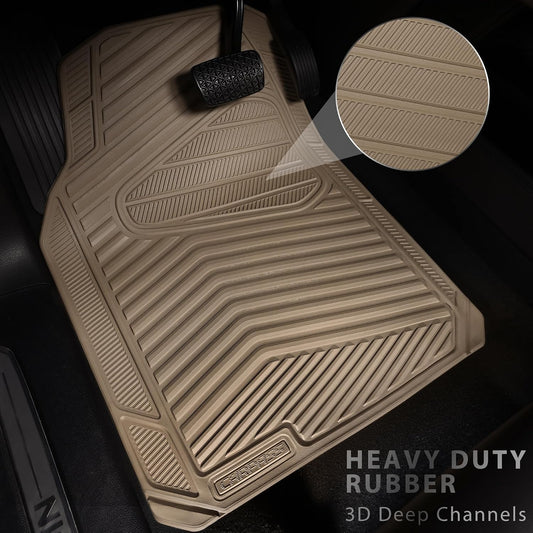 CAR PASS Rubber Car Mats, Waterproof Car Floor Mats All Weather,Car Mat Full Set 3 Piece, Automotive Floor Mat Trim to Fit for Cars Sedans SUVs Trucks, Anti-Slip Easy Clean, All Black