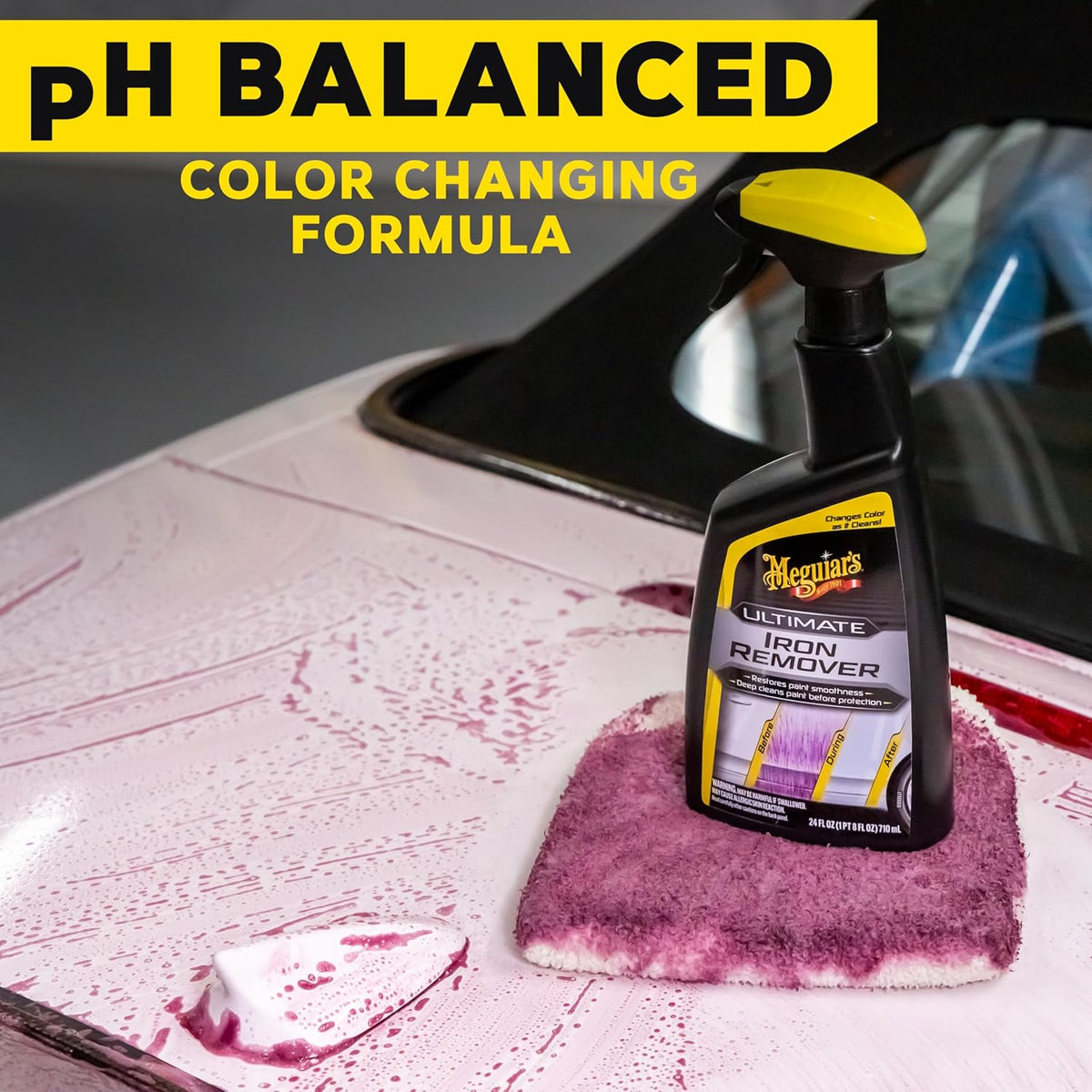 Meguiar's Ultimate Iron Remover - Quickly Remove Embedded Iron Particles and Industrial Fallout that Impair Paint Color, Clarity, and Paint Smoothness - Chemical Contaminant Remover - 24 Oz