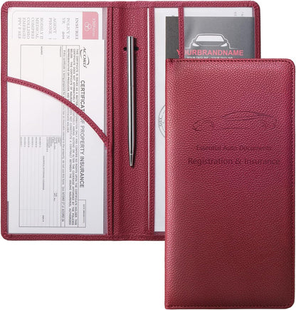 Yarnic Car Registration and Insurance Holder, Pu Leather Car Registration and Insurance Card Holder Car Document Holder for Cards, Essential Document, Driver License (Pink)
