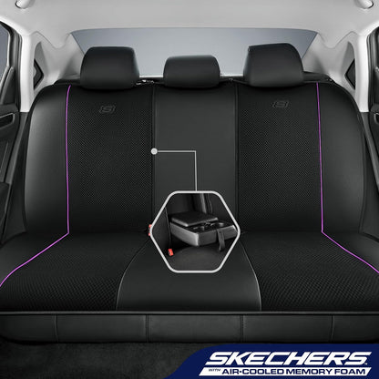 Skechers Air-Cooled Memory Foam Seat Covers,Mesh Thick Car Seat Covers,Piping Leather Car Seat Covers Front Seats,Airbag Compatible,Automotive Comfort Universal FitMost Cars,Vans,Truck,SUV,Black