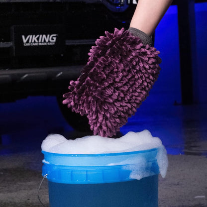 VIKING Car Wash Mitt, Microfiber for Car Cleaning, Premium Chenille, Black, 10 inch x 8 inch, 2 Pack