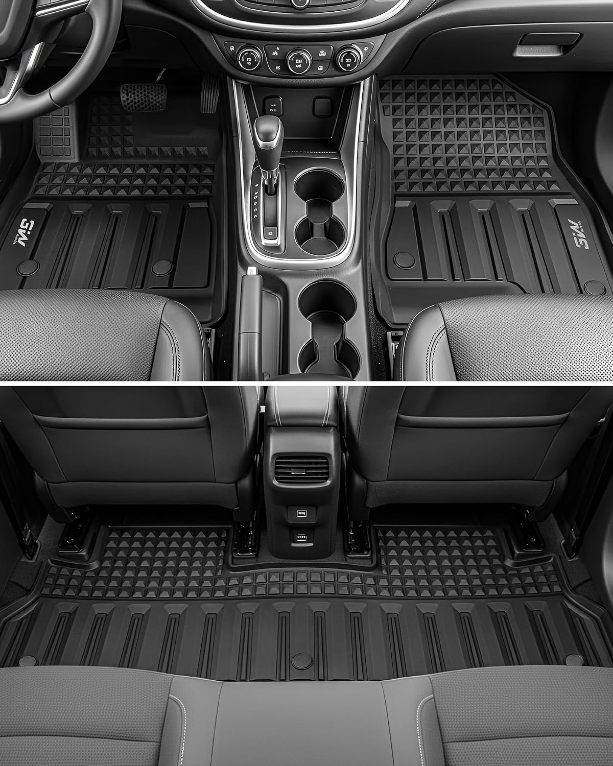 3W Floor Mats & Cargo Liner Fit for 2021 2022 2023 2024 2025 2026 Chevy Tahoe/GMC Yukon/Cadillac Escalade 7 Seat, TPE All Weather Custom Fit Car Accessories Heavy Duty Rubber Full Set Trunk Mats - Colors A