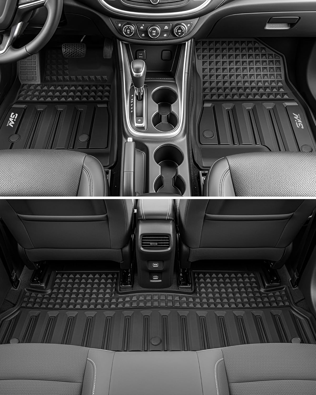 3W Floor Mats & Cargo Liner Fit for 2021 2022 2023 2024 2025 2026 Chevy Tahoe/GMC Yukon/Cadillac Escalade 7 Seat, TPE All Weather Custom Fit Car Accessories Heavy Duty Rubber Full Set Trunk Mats - Colors B