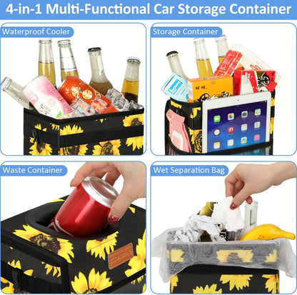 ELONGRIVER Car Trash Can Bin for Back Seat Leak Proof, Cute Car Trash Bag Hanging, Vehicle Trash Can for SUV Truck Van, Automotive Garbage Cans Front Seat Black