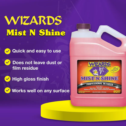Wizards Mist-N-Shine Detail Spray - 22 Oz - Multi-Purpose High Gloss Finish Waterless Quick Detailer Spray for Glass, Chrome, Paint and Plastics - Car Exterior Cleaner for Auto Detailing Supplies