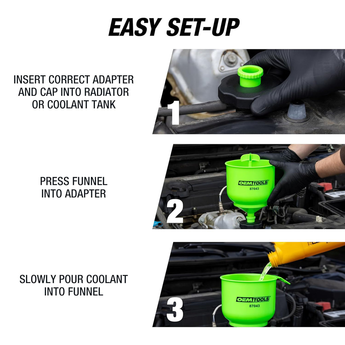 OEMTOOLS No-Spill Coolant Funnel Kit, 15 Piece Fluid and Oil Funnel Set, Allows Access To Hard-To-Reach Radiators