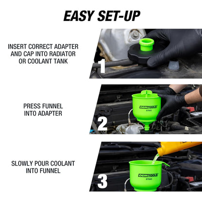 OEMTOOLS No-Spill Coolant Funnel Kit, 15 Piece Fluid and Oil Funnel Set, Allows Access To Hard-To-Reach Radiators