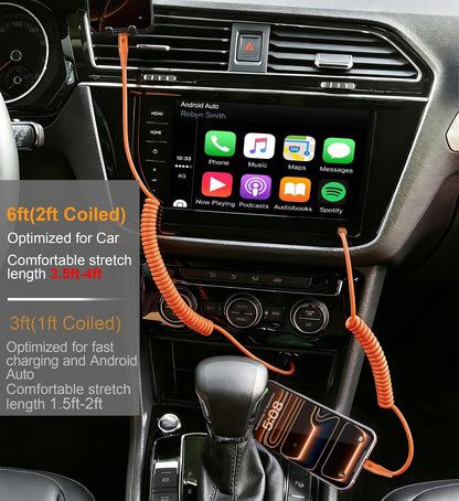 USB C to C Cable 3ft 2Pack Coiled USB C Charger Cable for Car Type C Fast Charging Cable for iPhone 17/16/15/Plus/Pro/Pro Max/Samsung Galaxy S23