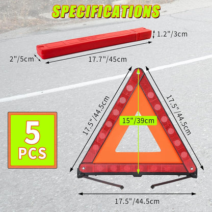 Warning Triangles Safety Triangle Emergency Kit, 5 Pack Foldable Reflective Triangles with Base, Roadside Triangle Kit with Case for Vehicles