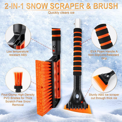 LivTee 32" Extendable Ice Scraper & Snow Brush for Car Windshield, 360° Rotating Snow Removal Tool for Cars, Trucks & SUVs, Automotive Winter Essentials & Car Accessories for Men, Orange