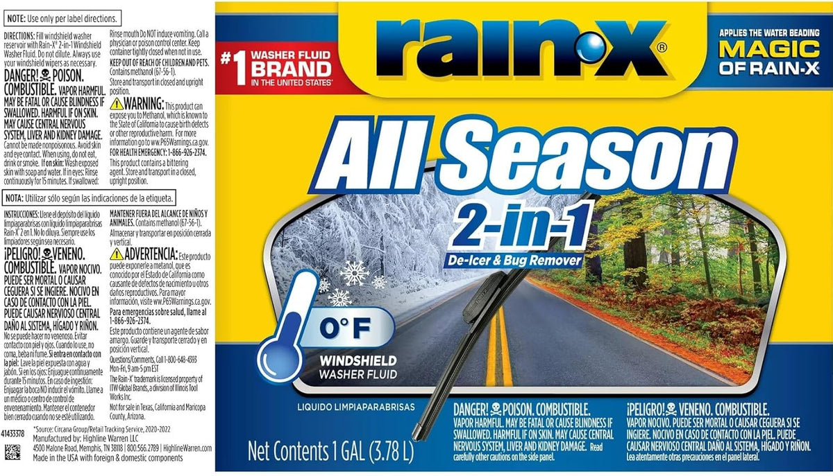 Rain-X All Season 0°F 2-in-1 De-Icer & Bug Remover Windshield Washer Fluid - 1 Gallon