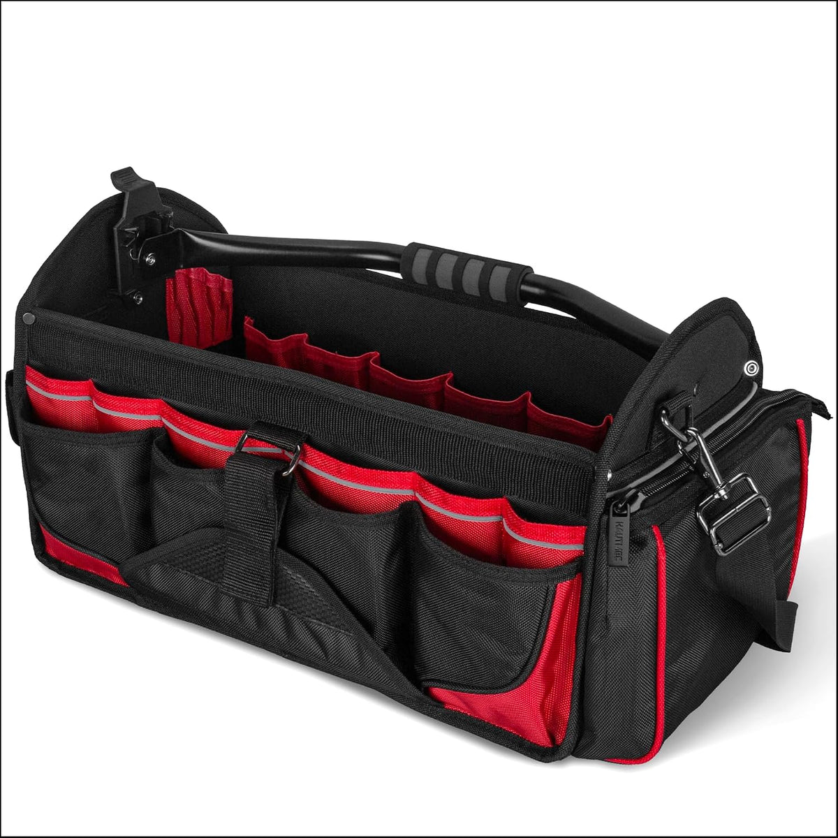 HAUTMEC 13 Inch Tool Bag, Foldable Open Top Tool Bag with Stiff Frame, Heavy-Duty Tool Tote with Padded Handle, Water-Resistant Base, Portable Tool Organizer for DIY & Jobsite Use – TB0001
