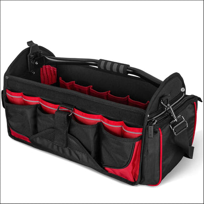 HAUTMEC 13 Inch Tool Bag, Foldable Open Top Tool Bag with Stiff Frame, Heavy-Duty Tool Tote with Padded Handle, Water-Resistant Base, Portable Tool Organizer for DIY & Jobsite Use – TB0001