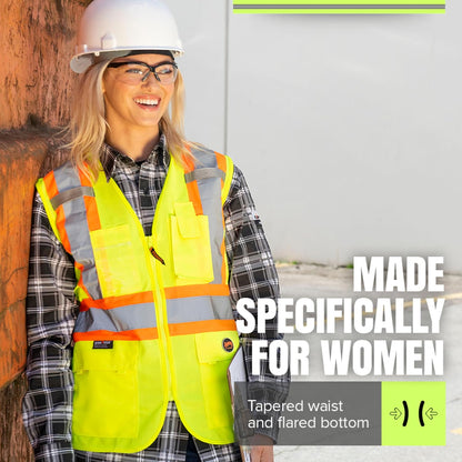 Pioneer Safety Vest for Women With Pockets - Hi-Vis Reflective Tape - For Construction