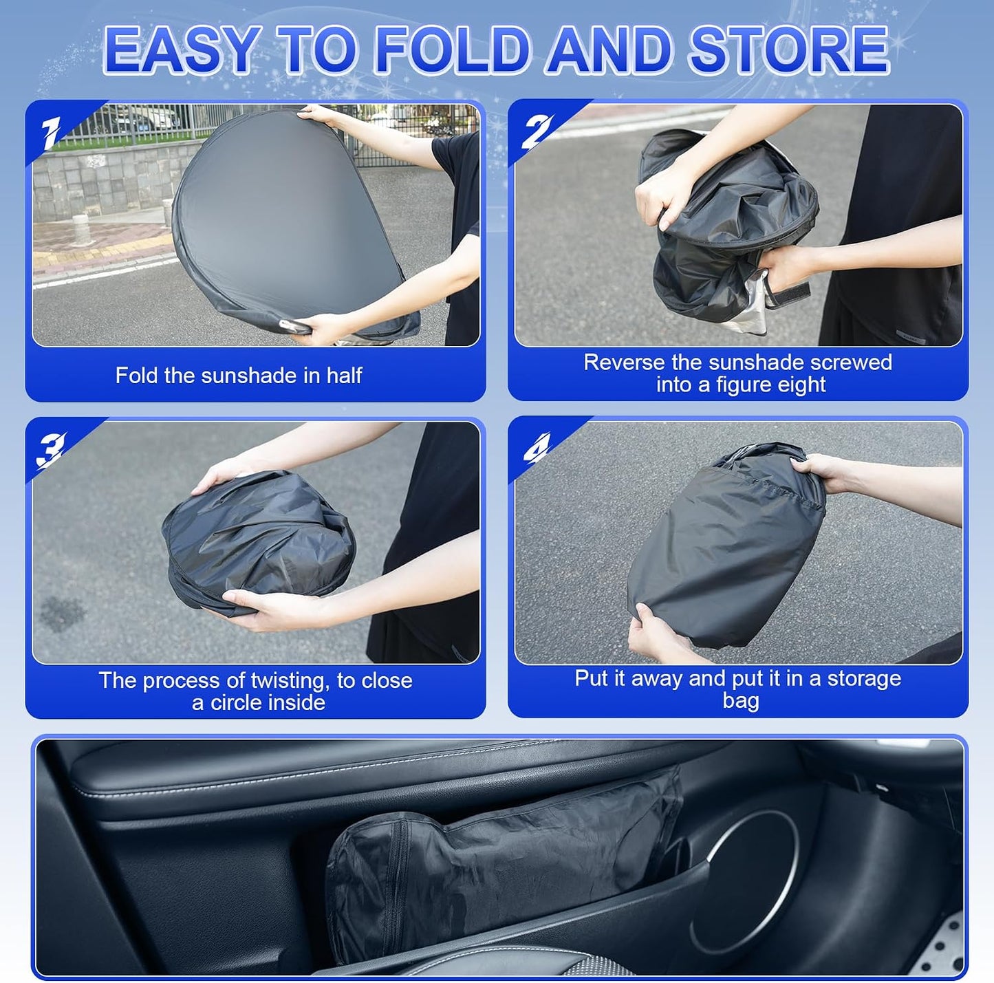 SINGARO 300T Universal Car Windshield Sun Shade, Foldable Reflective for Windshield & Window Shades with Overlapping Design, Car Interior Accessories (55" L x 26.7" W)