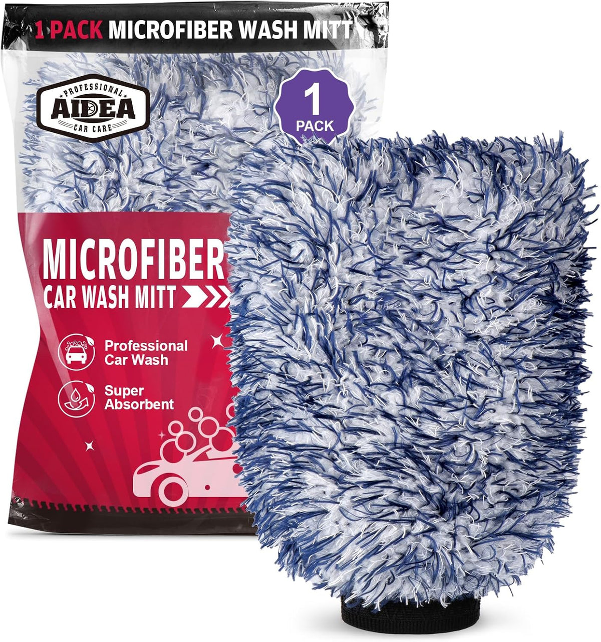 AIDEA Car Wash Mitt Microfiber, 1PK-Scratch-Free& Lint-Free, Premium Chenille Microfiber Mitt Car Wash Brush-Green Regular Size (7.12''X10.14'')