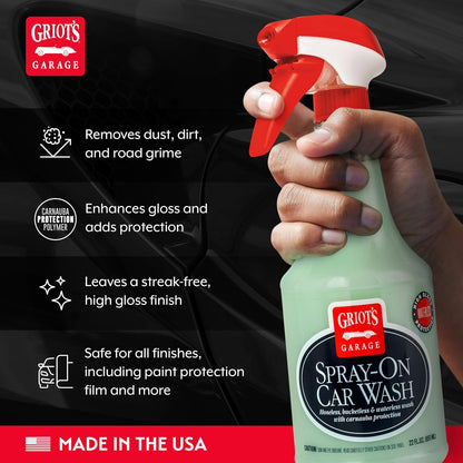 Griot's Garage Spray-On Car Wash for Vehicle Cleaning and Detailing, Rinseless and Waterless, No Hose and Bucket Needed, With Carnauba Wax Protection, 11065, 35oz