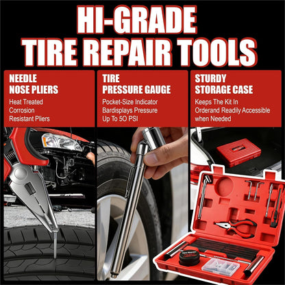 AWELCRAFT 10-Piece Economical Tire Repair Kit – Flat Tire Plug Kit with T-Handle Tools, Storage Case – Fix Punctures Fast, No Tire Removal Needed – Ideal for Car, Truck, Motorcycle, ATV