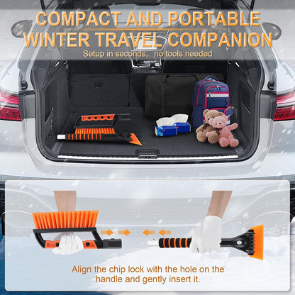 LivTee 32" Extendable Ice Scraper & Snow Brush for Car Windshield, 360° Rotating Snow Removal Tool for Cars, Trucks & SUVs, Automotive Winter Essentials & Car Accessories for Men, Orange