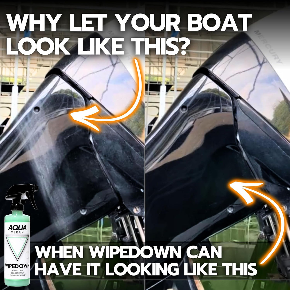 AquaClean WIPEDOWN Ceramic Quick Detailer & Waterless Wash | Car, Truck, Boat, RV, Motorcycle & Off-Road | Hydrophobic Coating | UV Protection | Clean, Shine & Protect | USA Made | 16oz