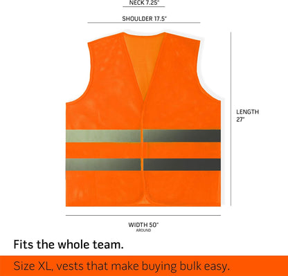 PeerBasics Safety Vests 10 Pack - Yellow Reflective High Visibility, Hi Vis Silver Strip, Men Women, Work, Cycling, Runner, Surveyor, Volunteer, Crossing Guard, Road, Construction, Neon (Mesh, 10)