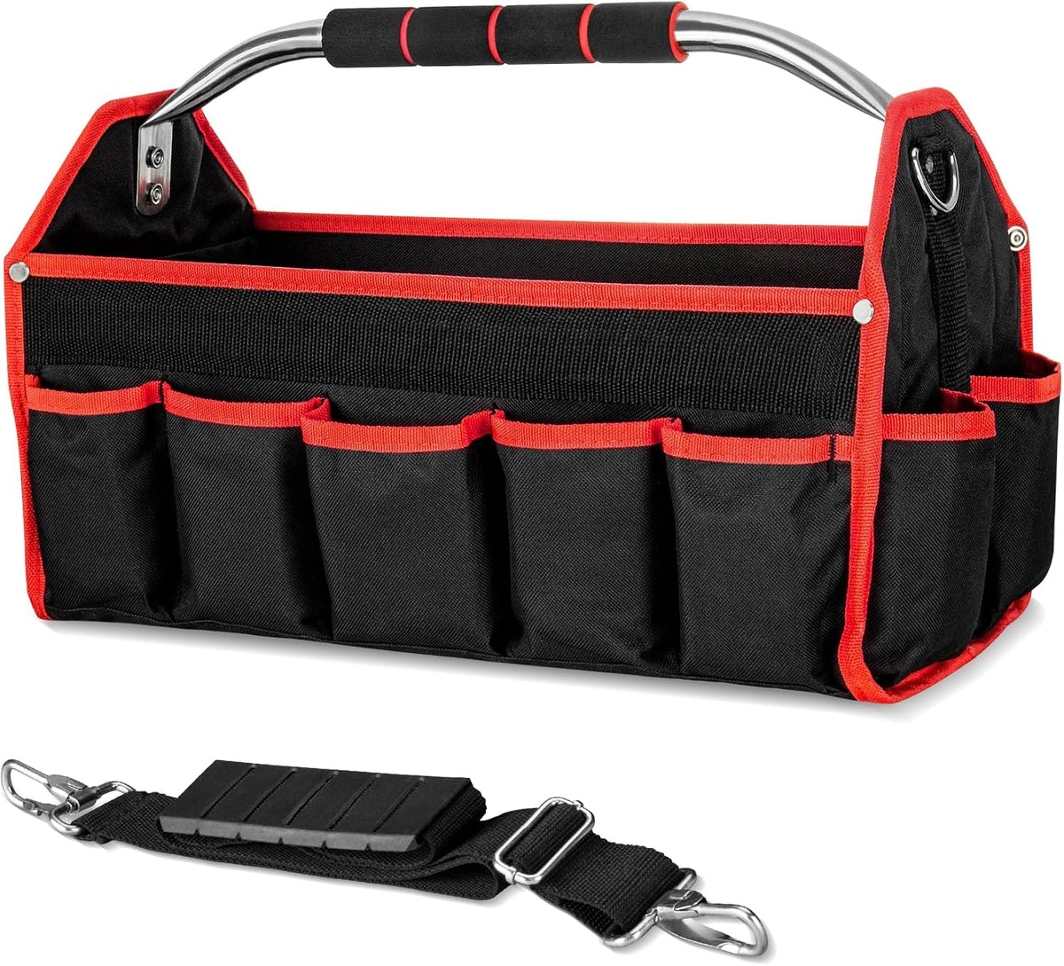 HAUTMEC 13 Inch Tool Bag, Foldable Open Top Tool Bag with Stiff Frame, Heavy-Duty Tool Tote with Padded Handle, Water-Resistant Base, Portable Tool Organizer for DIY & Jobsite Use – TB0001