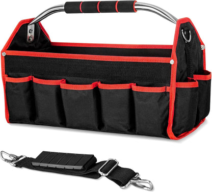 HAUTMEC 13 Inch Tool Bag, Foldable Open Top Tool Bag with Stiff Frame, Heavy-Duty Tool Tote with Padded Handle, Water-Resistant Base, Portable Tool Organizer for DIY & Jobsite Use – TB0001