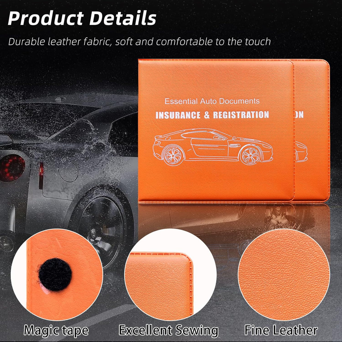 Ziciner Car Registration Insurance Holder, 2Pack Essential Auto Card Document Glove Box Organizer with Touch Fastener, Vehicle Interior Accessories Perfect for Most Car, Truck, SUV (Red/Small Car)