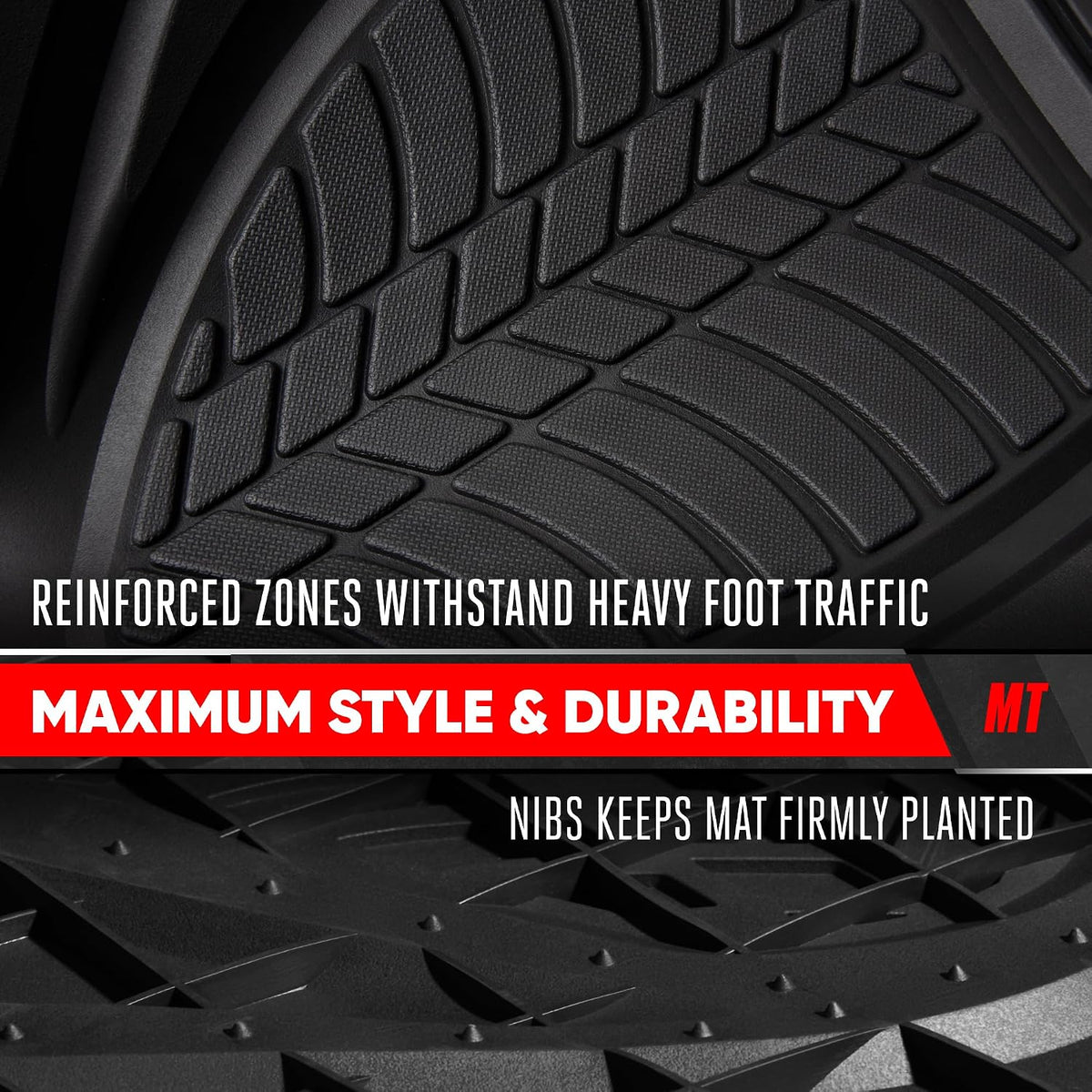 Motor Trend FlexTough Performance All Weather Rubber Car Floor Mats - 3 Piece Floor Mats Automotive Liners for Cars Truck SUV, Heavy-Duty Waterproof (Black)