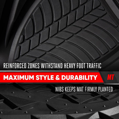 Motor Trend FlexTough Performance All Weather Rubber Car Floor Mats - 3 Piece Floor Mats Automotive Liners for Cars Truck SUV, Heavy-Duty Waterproof (Black)