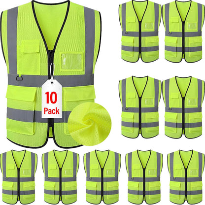 Reflective Mesh Safety Vest, Breathable Hi Vis Vest Construction Work with 5 Pockets and Zipper for Men Women