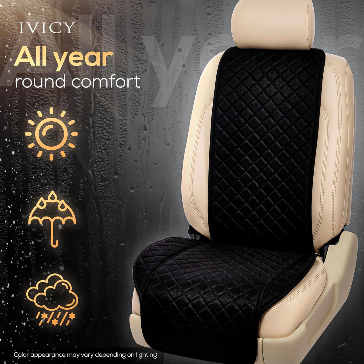 IVICY Faux Linen Front Car Seat Cover – Non-Slip Bucket Seat Protector for Most Cars, SUVs, Vans & Trucks – 1 Seat Cover, Machine Washable, Side-Airbag Friendly, Light Beige