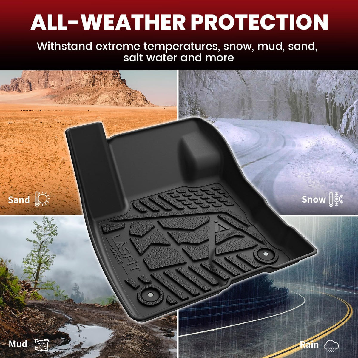 LASFIT Floor Mats for Ford F-150 2021-2026 | F150 Lightning 2022-2025 SuperCrew (Rear w/Fold Flat Storage) Carpet Floor All Weather Car Liners TPE Truck Mats - 1st and 2nd Row, 3pcs Black