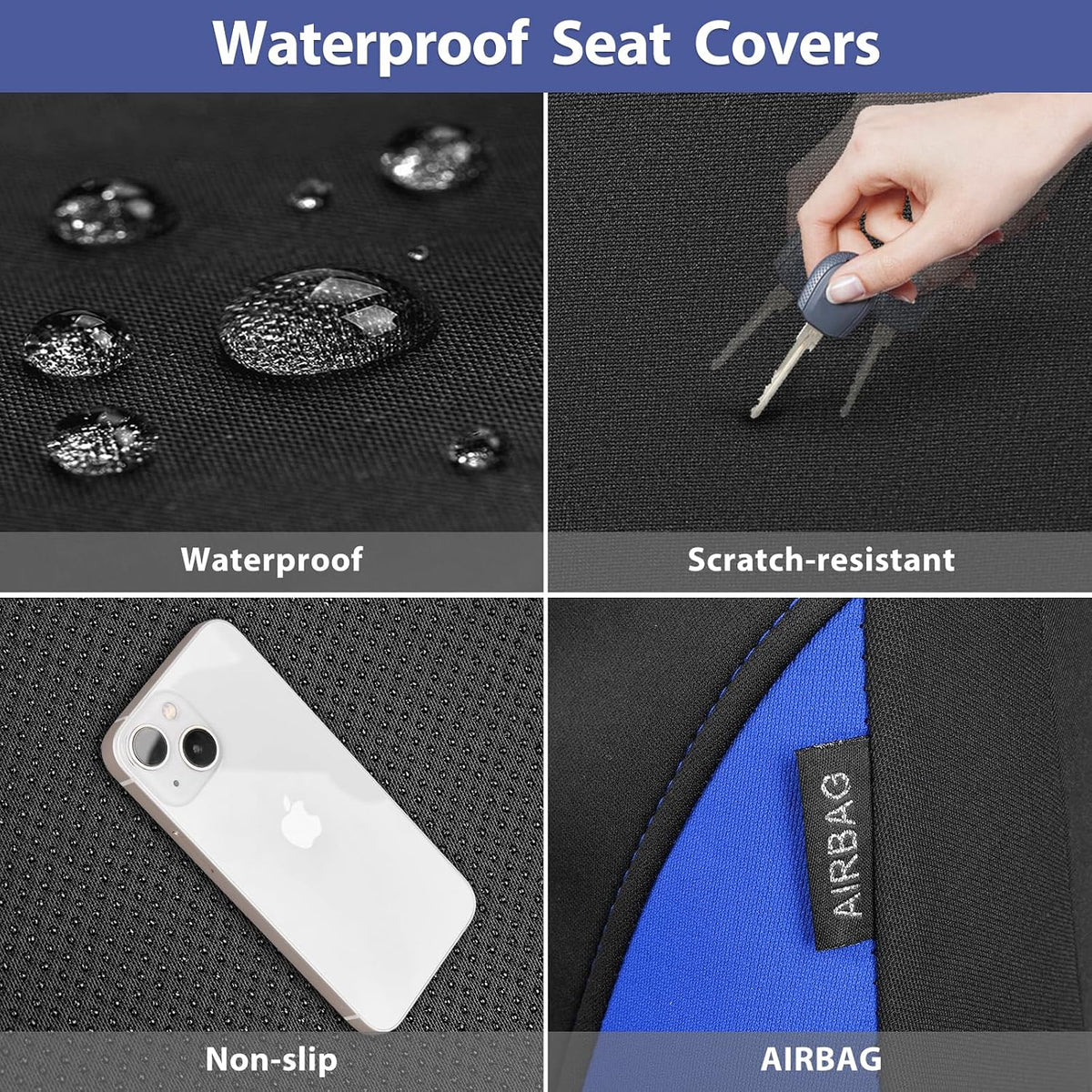 CAR PASS Waterproof Car Seat Covers Front Seats Only with 5mm Composite EVA, Neoprene Car Seat Cover with Separate Headrest Cover, Quick Setup Universal Fit for Car SUV Trucks,Airbag Compatible（Gray