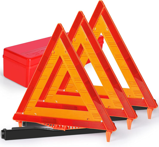 SAFEMATE 3 Pack Warning Triangle DOT Approved, Foldable Emergency Safety Reflective Triangles for Roadside Vehicles Breakdown with Carrying Case