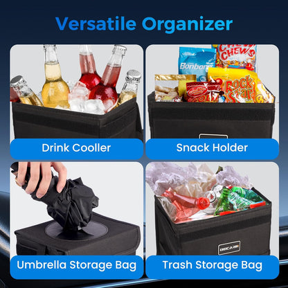 Car Trash Can with Lid - Trash Bag Hanging with Storage Pockets Leak-Proof SUV Organizer Collapsible and Portable Waterproof Truck Garbage Bin, 2.6 Gal Large Capacity Multipurpose Trash Bin for Van