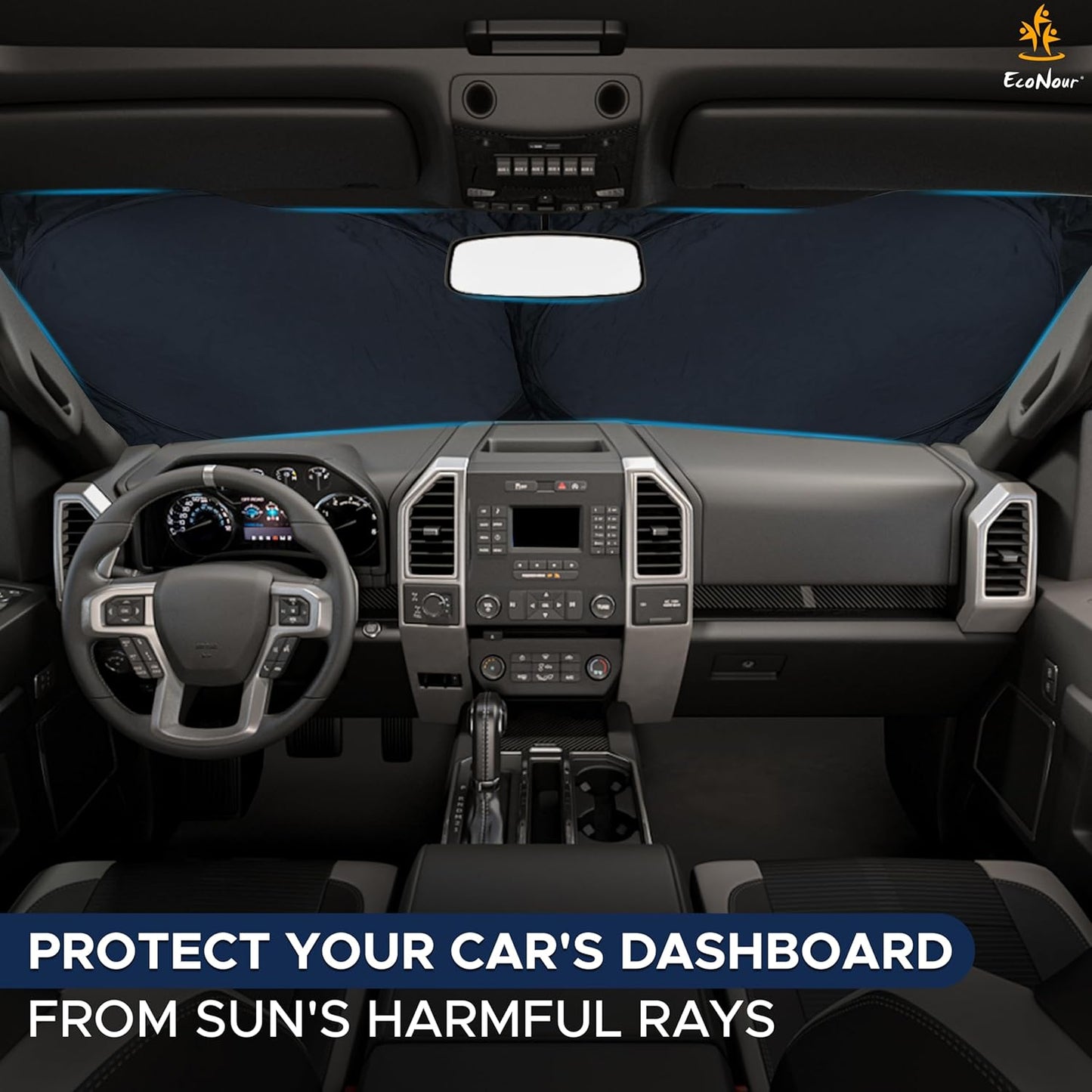 EcoNour Car Windshield Sun Shade | 2025 Upgraded Innovative No-Light-Pass Technology for Maximum Coverage | Foldable Sun Shade Keeps Your Vehicle Cool | Must-Have Car Accessories | Small (59" x 29") - Colors D