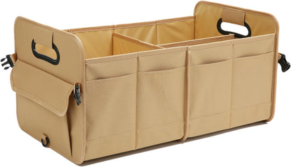 AOKJOY Car Trunk Organizer Car Storage Organizer Collapsible Multi Compartment Car Organizer Adjustable Straps for SUV(Beige)