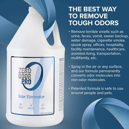 Zero Odor Pro Commercial Strength Odor Eliminator, Room Deodorizer and Air Freshener, Trigger Spray, 32 oz, White/Blue