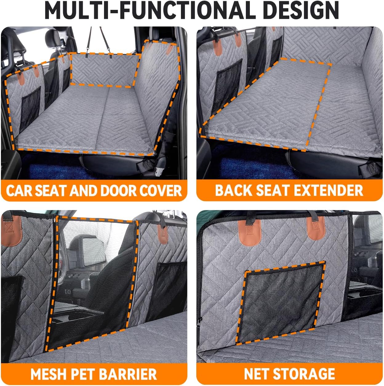 YJGF Back Seat Extender,Dog Seat Cover for Back Seat,Hard Bottom Car Seat Cover for Dogs,Dog Hammock for Car,Back Seat Pet Cover for Dogs(Black,for Car/SUV/Small Truck)