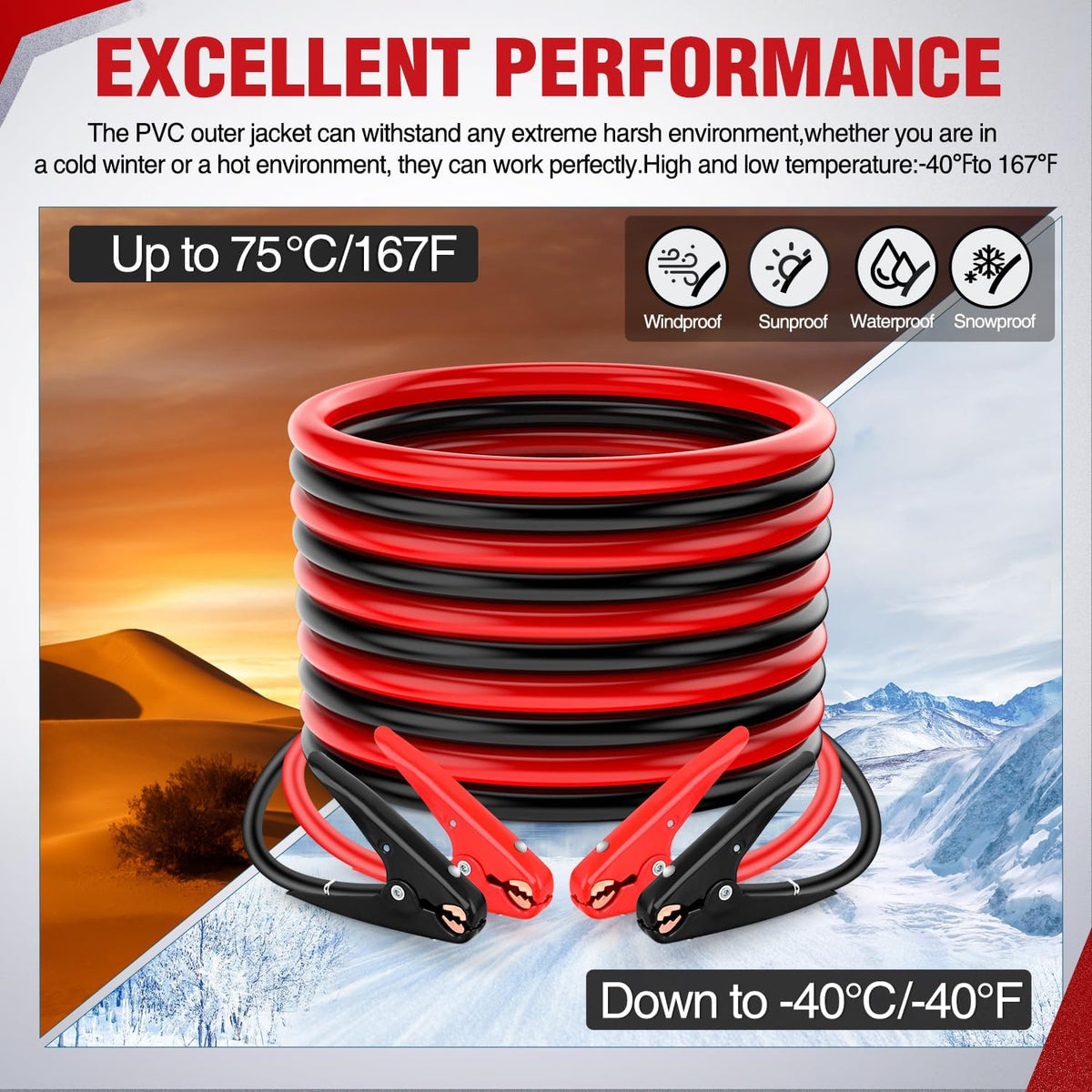 Nilight Jumper Cables for Car Battery 8 Gauge 12 FT Booster Cable Heavy Duty 250 A CCA with Carrying Bag Jump Start Emergency Kit Pickup Vans SUV Sedan Motorcycle