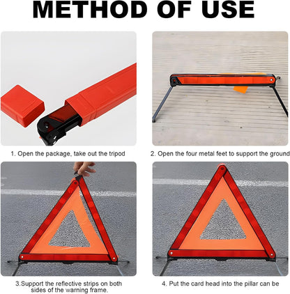 Reflective Warning Triangle, Foldable Emergency Warning Frame Triangle with Storage Case, Roadside Hazard Sign Safety Reflector for Auto Breakdown, Car Accessories