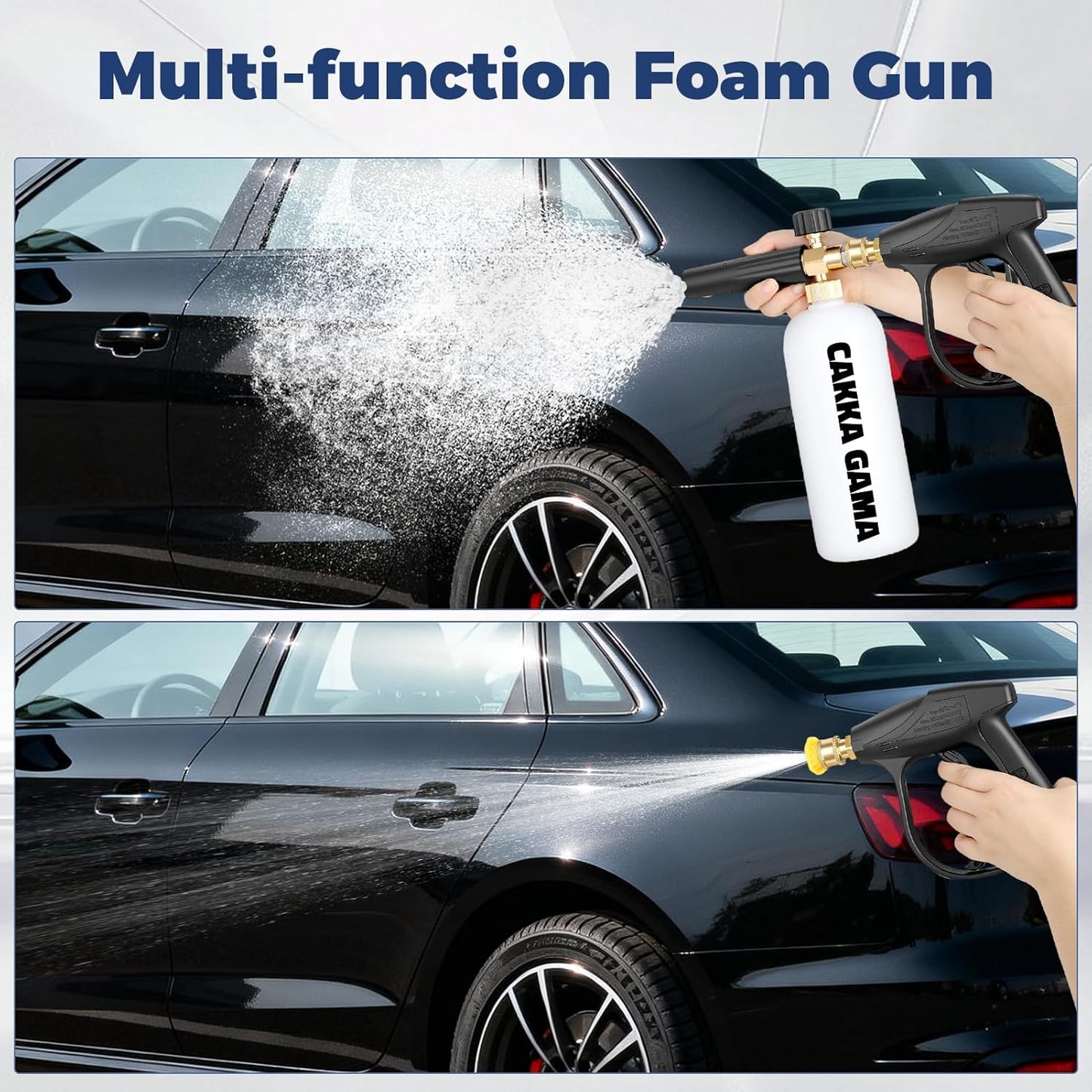 Foam Cannon for Pressure Washer, Industrial Car Wash Foam Sprayer with 1/4 Inch Quick Connector, Adjustable Soap Cannon with 5 Pressure Washer Nozzle Tips for Car Detailing, 1 Liter