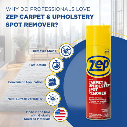 Zep Instant Carpet & Upholstery Spot Remover 19 oz (2 Units) and a Blue Microfiber Rag ECBD027-2-Pack Powerful Stain Remover for Carpet, Rugs, and Upholstery Paired with a Reusable Cloth
